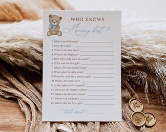 Who Knows Mommy Best Game, How Well Do You Know Mommy Game, Minimalist Baby Shower Game, Teddy Bear Baby Shower Games, B215