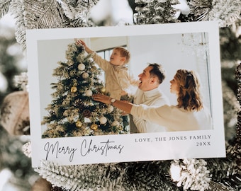 Merry Christmas Card, Editable Happy Holidays Card, Minimalist Christmas Card, Family Photo Card, B127
