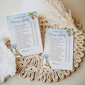 Winnie The Pooh Baby Shower Indovina chi ha detto gioco, Gioco di mamma o papà, Ha detto che lei ha detto Gioco, Giochi modificabili Winnie-The-Pooh Baby Shower B188