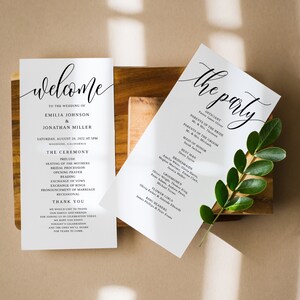 Modern Wedding Program Template, Elegant Wedding Program, Script Wedding Program Printable, Templett, #B95