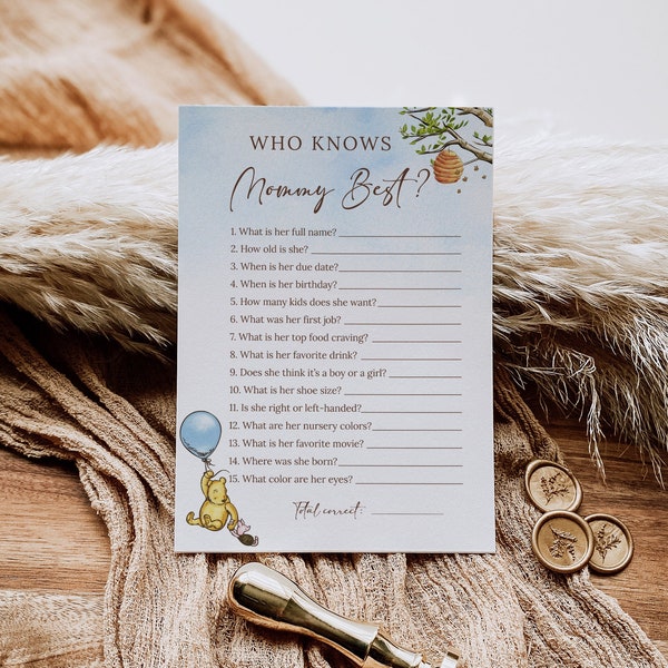 Who Knows Mommy Best Game, How Well Do You Know Mommy Game, Winnie-The-Pooh Baby Shower Game, Winnie The Pooh Baby Shower Games, B188