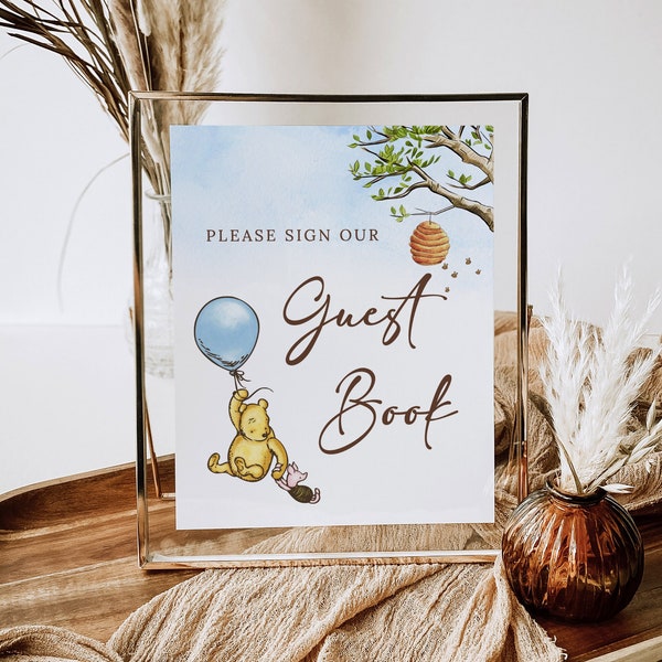 Classic Winnie The Pooh Baby Shower Guest Book Sign, Winnie-The-Pooh Guest Book Sign, Editable Baby Shower Please Sign Our Guestbook B188