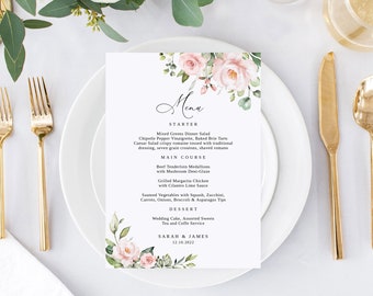 Blush Wedding Menu Template, Blush Pink Wedding Menu, Floral Wedding Menu Printable, Boho Wedding Menu, Templett, #B33