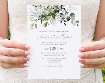Eucalyptus Greenery Wedding Invitation Template, Botanical DIY (Templett)