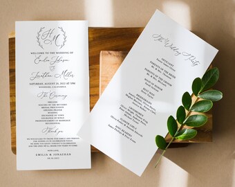 Modèle de programme de mariage monogramme, programme de mariage élégant, programme moderne imprimable, Templett, # B57