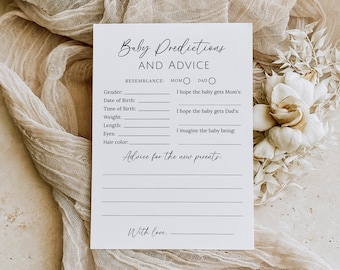 Baby Predictions and Advice Card, Advice and Wishes for the New Parents, Baby Shower Game, Editable Baby Advice, Gender Neutral, B220