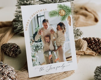 Merry Christmas Card Template, Editable Christmas Card, Minimalist Photo Christmas Card, Printable Holiday Card, Family Photo Christmas B179