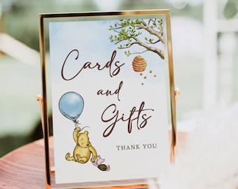 Winnie The Pooh Baby Shower Cards and Gifts Sign Template, Winnie-The-Pooh Gift Table Sign, Custom Baby Shower Sign Editable B188