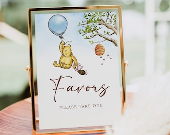 Winnie The Pooh Baby Shower Favors Sign Template, Please Take One, Winnie-The-Pooh Favors Sign, Custom Baby Shower Sign Editable B188