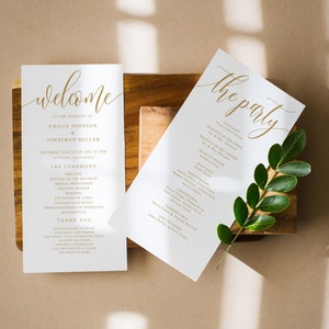 Gold Wedding Program Template, Elegant Wedding Program, Script Wedding Program Printable, Templett, #B100