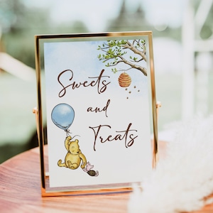 Winnie The Pooh Dolci e dolcetti Baby Shower Sign, Modificabile Baby Shower Dolci Stazione Sign, Winnie-The-Pooh Dessert Table Sign B188