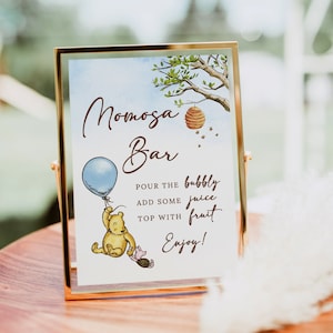 Winnie The Pooh Baby Shower Momosa Bar Sign, Modificabile Baby Shower Mimosa Sign, Winnie-The-Pooh Bubbly Bar Sign, Mom-osa Bar Sign B188