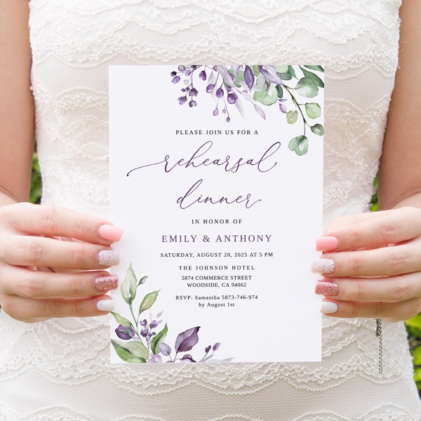 Purple and Green Rehearsal Dinner Invitation, The Night Before Invitation, Rehearsal Invitation The Day Before Green Purple Invitation, B125