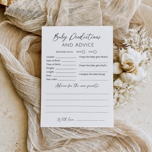 Carte de prédictions et de conseils pour bébé, conseils et souhaits pour les nouveaux parents, jeu baby shower, conseils bébé modifiables, non sexiste, B220