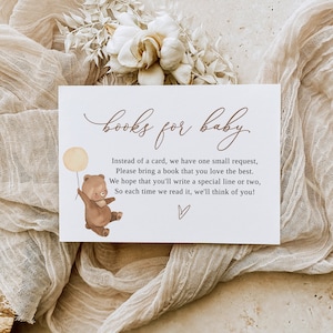 Livres pour baby shower ours sans distinction de sexe pour carte de bébé, carte de demande de livre, encart pour baby shower, apporter une carte, bibliothèque de bébé, thème ours B168