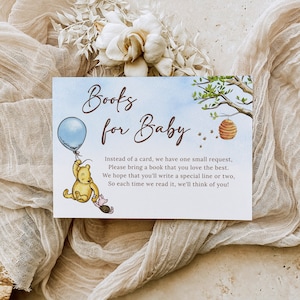 Winnie de Poeh boeken voor babykaart, boekaanvraagkaart, babyshower invoegen, Winnie de Poeh Breng een boekenkaart, babybibliotheek B188