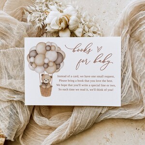Hete luchtballon baby shower boeken voor babykaart, boekaanvraagkaart Beer babyshower invoegen Breng een boekenkaart, babybibliotheek beerthema B212