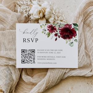 RSVP par code QR, modèle de mariage par code Qr, RSVP bourgogne avec code QR, carte-réponse de mariage bourgogne, carte de réponse par code qr, carte de réponse en ligne, B35