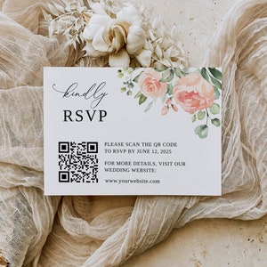 RSVP con código QR, plantilla para boda con código QR, RSVP con código QR, tarjeta de respuesta floral para boda, tarjeta de respuesta con código QR, tarjeta RSVP en línea, B39