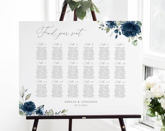 Navy Wedding Seating Chart Template, Blue Wedding Seating Chart, Wedding Seating Board, Seating Plan, Templett, #B34