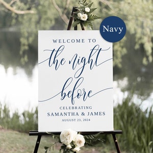 Navy The Night Before Welcome Sign, Blue Rehearsal Dinner Sign, Rehearsal Welcome Sign, Modern Rehearsal Dinner Welcome Sign, Templett, B151