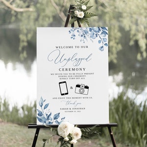 Dusty Blue Wedding Unplugged Ceremony Sign, Unplugged Wedding Sign, Unplugged Sign Template, Printable Unplugged Sign, Templett, #B63