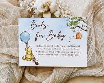 Winnie The Pooh Books for Baby Card, Book Request Card, Baby Shower Insert, Winnie-The-Pooh Bring a Book Card, Baby's Library B188
