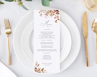 Fall Wedding Menu Template, Autumn Wedding Menu, Printable Menu, Dinner Menu Card, Wedding Menu Card, Templett, #B62