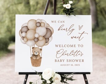 Teddy Bear Balloon Baby Shower Welcome Sign, We Can Bearly Wait Baby Shower, Hot Air Balloon Baby Shower Sign, Gender Neutral Shower B212