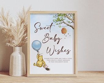Sweet Baby Wishes Sign, Klassiek Winnie The Pooh Baby Shower Sign, Winnie-The-Pooh Gastenboek Teken Wensen voor Baby Alternatief Gastenboek, B188