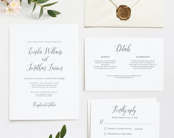 Modern Wedding Invitation Template, Minimalist Wedding Invitation, Editable Wedding Invitation, Templett, #B95