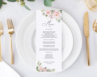 Blush Wedding Menu Template, Blush Pink Wedding Menu, Floral Wedding Menu Printable, Boho Wedding Menu, Templett, #B33