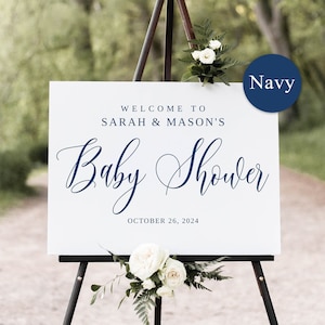 Navy Baby Shower Welcome Sign, Blue Baby Shower Welcome Sign, Script Baby Shower Welcome Sign Template, Templett, #B151