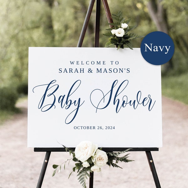 Navy Baby Shower Welcome Sign, Blue Baby Shower Welcome Sign, Script Baby Shower Welcome Sign Template, Templett, #B151