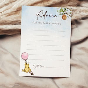 Winnie The Pooh Babyparty Rat, Babyparty Rat für die werdenden Eltern, Mädchen Baby Shower Spiel, Wunschkarten, Pooh Thema, B189