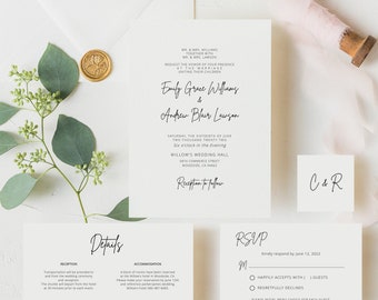 Modern Wedding Invitation Template, Script Wedding Invitation, Minimalist Wedding Invitation, Editable Template, Templett, #B127