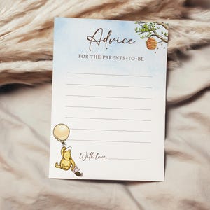 Winnie The Pooh Advise Karte, Babyparty Ratschläge für die werdenden Eltern, Neutrales Baby Shower Spiel, Wunschkarten, Pooh Thema, B190