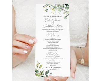 Greenery Wedding Program Template, Garden Wedding Program Printable, Templett, #B32