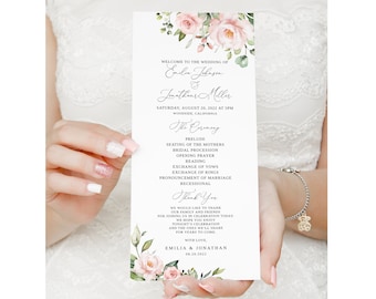 Blush Floral Wedding Program Template, Elegant Printable (Templett)