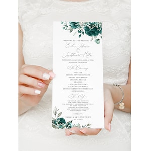 Teal Schleierkraut Hochzeitsprogramm, Teal Schleierkraut Hochzeitsprogramm, Florales Hochzeitsprogramm zum Ausdrucken, Boho Hochzeitsprogramm, Templett, #B164