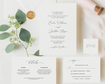 Elegant Wedding Invitation Template, Classic Wedding Invitation, Delicate Wedding Invitation, Editable Template, Templett, #B55