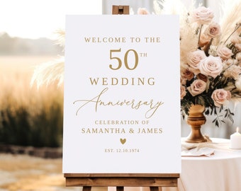 50th Wedding Anniversary Welcome Sign, Golden Anniversary Sign, Happy Anniversary, Anniversary Decor, B70