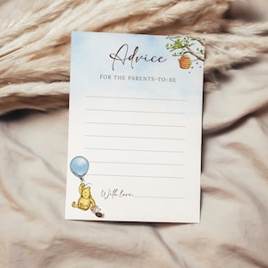 Scheda di consigli per baby shower Winnie The Pooh, consigli per baby shower per futuri genitori, gioco per baby shower per ragazzi, biglietti dei desideri, tema Pooh, B188