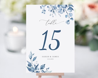 Dusty Blue Wedding Table Numbers, Table Number Template, Seating Card, Blue Wedding Table Numbers, Printable Table Numbers, Templett, #B63