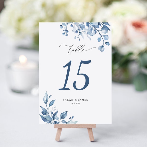 Dusty Blue Wedding Table Numbers, Table Number Template, Seating Card, Blue Wedding Table Numbers, Printable Table Numbers, Templett, #B63