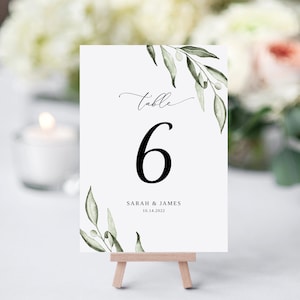 Números de mesa de boda de olivo, números de mesa de boda de vegetación, plantilla de número de mesa, tarjeta de asiento de boda de jardín, Templett, #B94