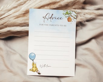 Winnie The Pooh Baby Shower Advice Card, Baby Shower Advice for the Parents-to-be, Boys Baby Shower Game, Wish Cards, Pooh Theme, B188