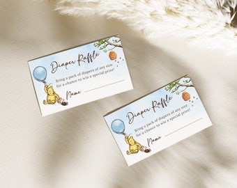 Biglietti della lotteria per pannolini per baby shower Winnie The Pooh, inserto per la doccia per neonati, lotteria per pannolini Winnie-The-Pooh, giochi per baby shower a tema Pooh B188