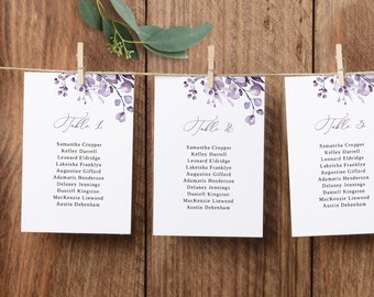 Dusty Purple Wedding Seating Chart Cards Template, Hanging Seat Chart, Wedding Seating Plan, Wedding Seating Board, Templett, #B64