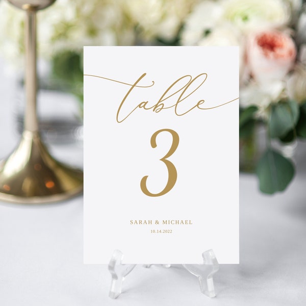 Gold Wedding Table Numbers, Table Number Template, Wedding Reception, Elegant Wedding, Printable Table Numbers, Templett, #B70